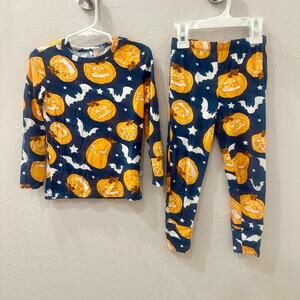 Posh Peanut Kids Pajama Set - Navy and Orange Pumpkin Design